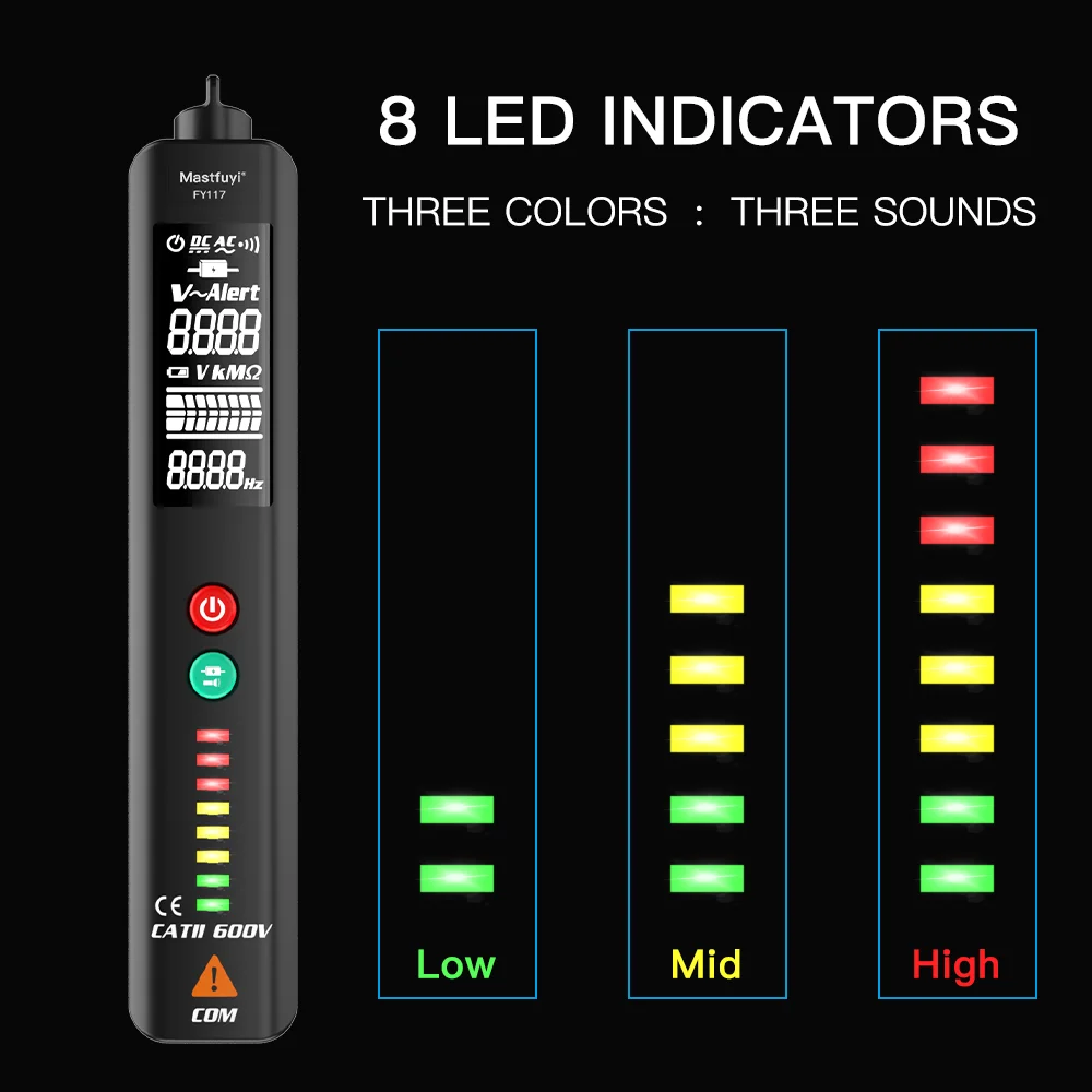 MASTFUYI FY117 Pen Type Digital Multimeter Ohm Frequency Auto Intelligent Electrical AC/DC Voltage Tester High Sensitivity