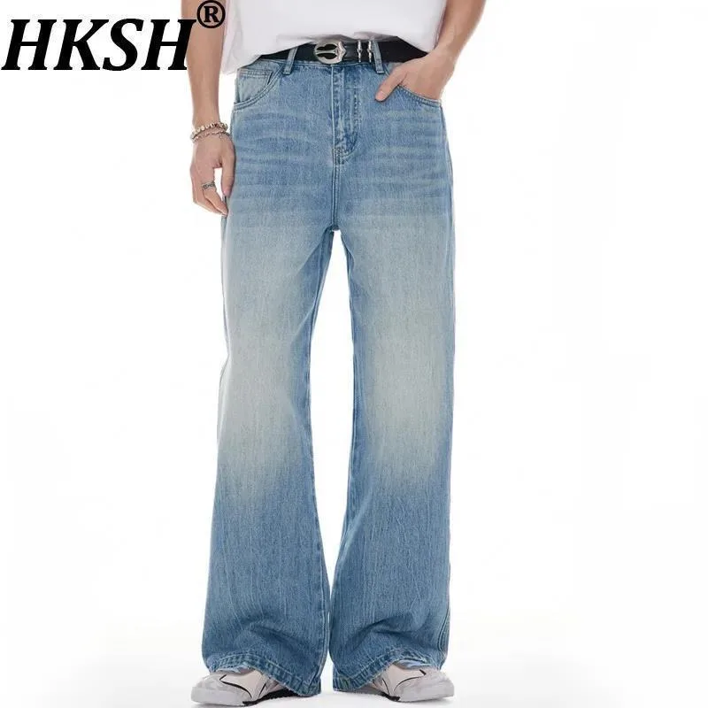 

HKSH Simple Flared Light Jeans Spring Summer Autumn Man Straight Vintage Casual Elegant Streetwear Wide-Leg Denim Pants HK11428