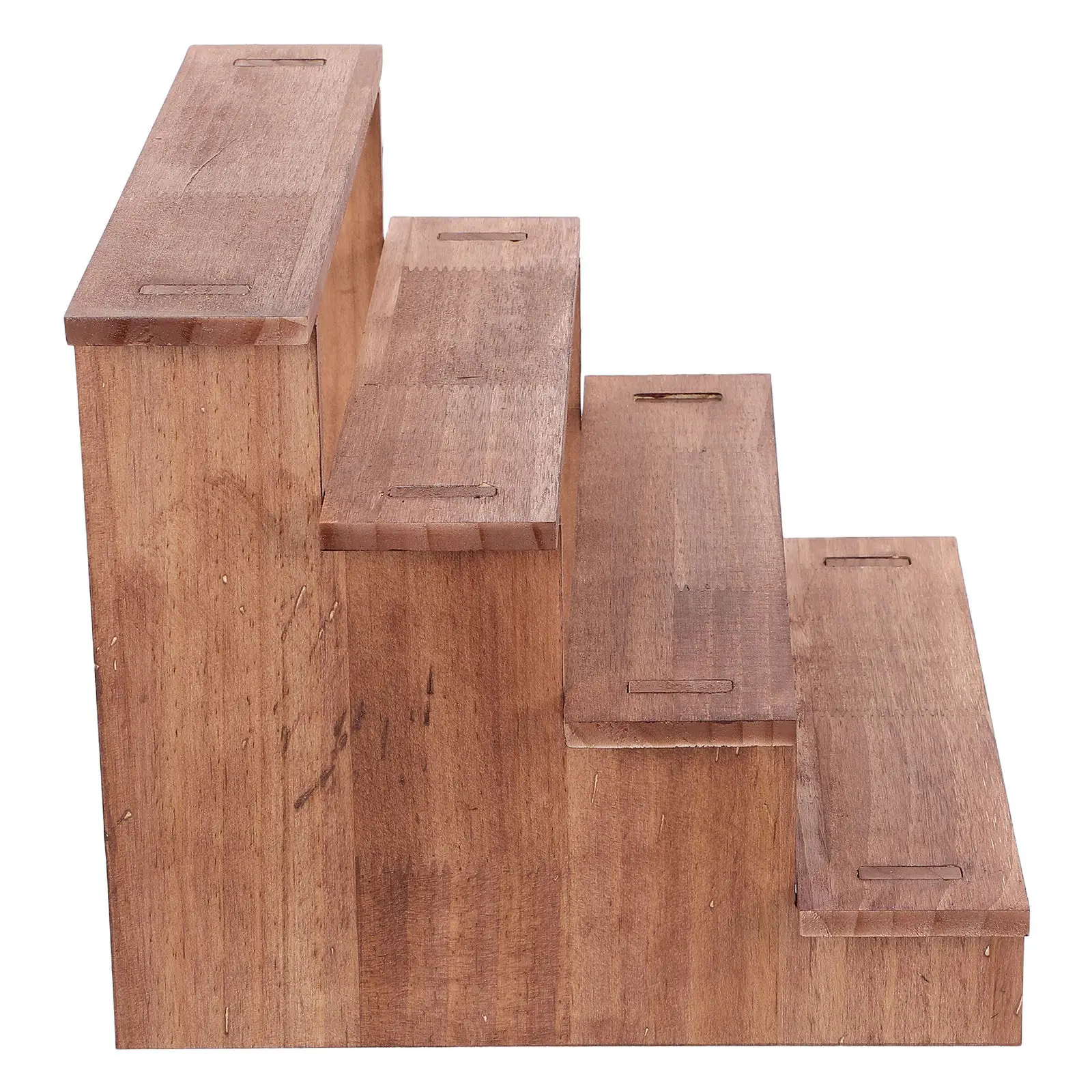 1Set Wooden Tiered Riser Display Stand 11.6x10.8x9.3 Inch Rustic Four Tier Wood Cupcake Holder for Cosmetics Perfume Display