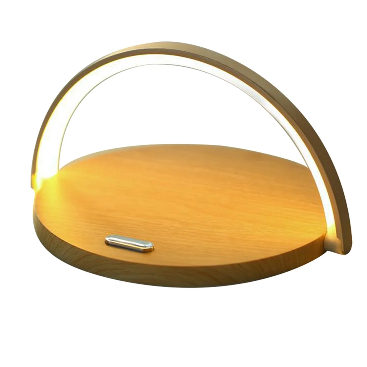 Round Touch Small Desk Lamp Multi-Function Wireless Charger Mobile Phone Holder Wood Grain Color