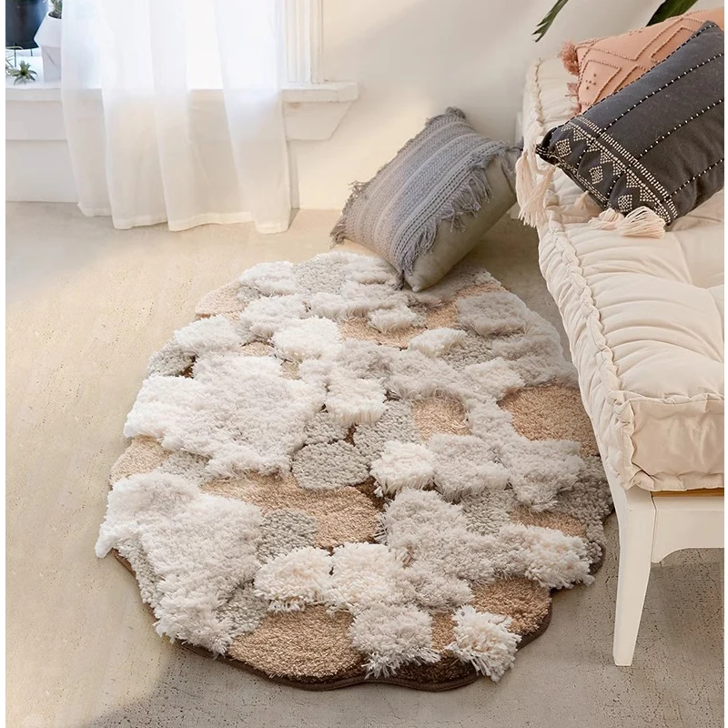 

Caramel Color Irregular Ins Style Carpet Bedroom Bedside Cloakroom Dressing Table Floor Mat Decor Bed End Foot Pad Soft Fluffy