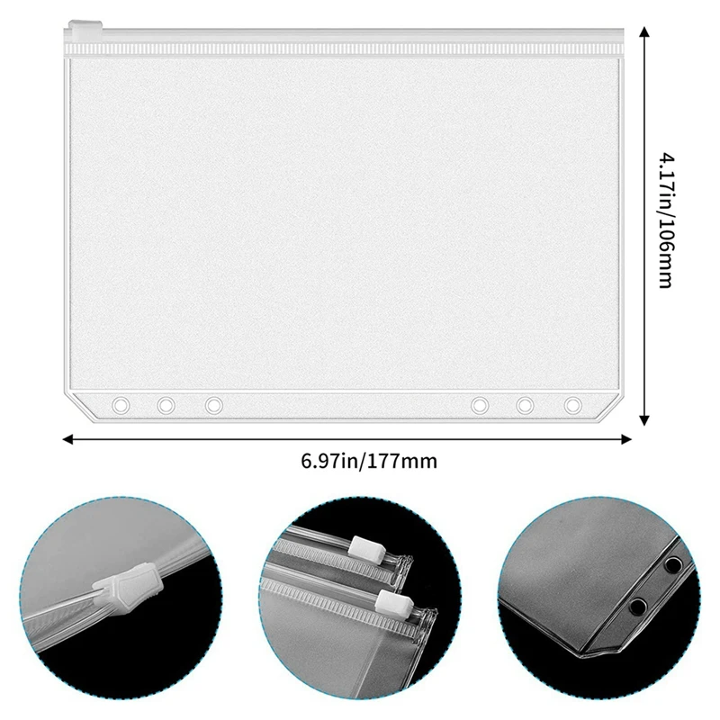 12 szt. 6-otworowa torba z PVC na zamek błyskawiczny do dokumentów, kosmetyczka na zewnątrz, ekologiczna i bezwonna trwała łatwa instalacja, łatwa w