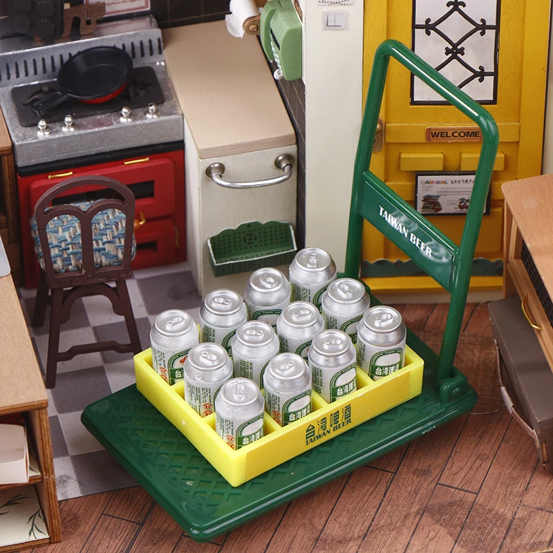 1 conjunto de peças de móveis para casa de bonecas, mini carrinho de mão, acessório de compras, carrinho de supermercado, caixas de bebidas, modelo para decoração de casa de boneca