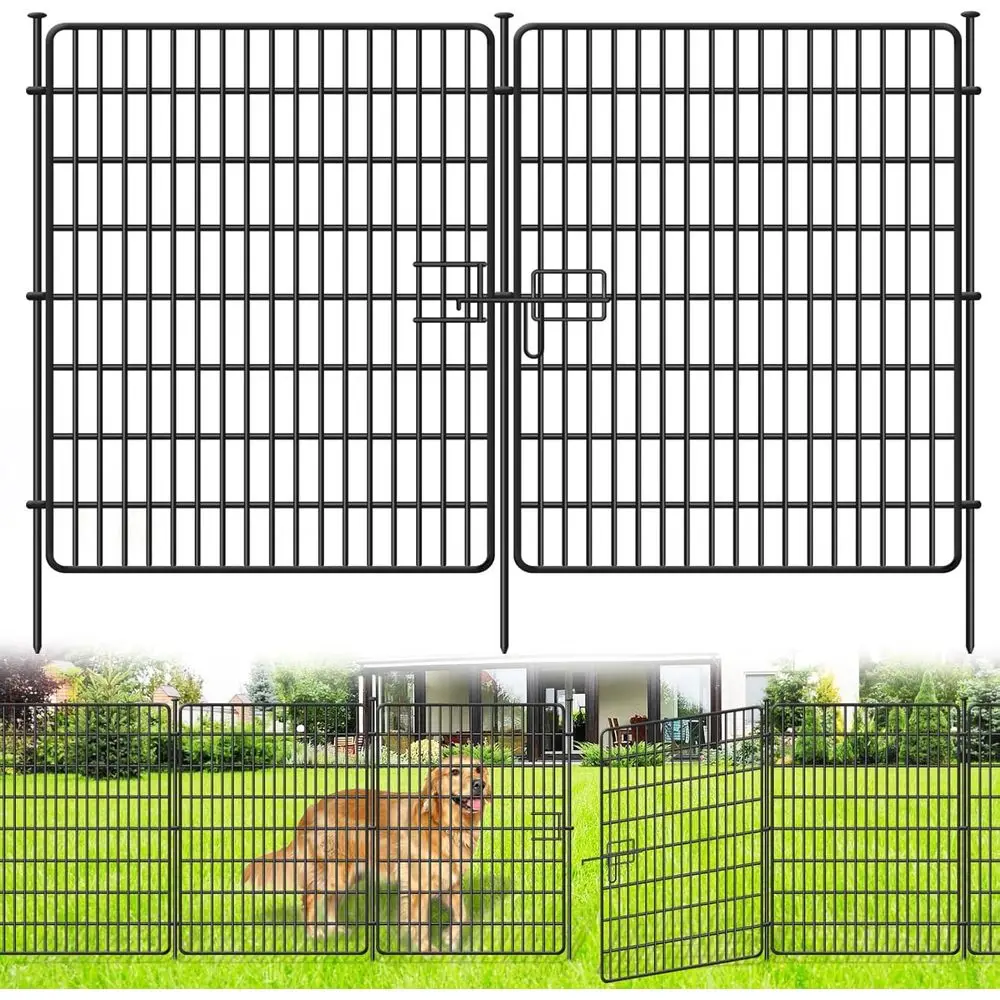 

15-Panel No-Dig Garden Fence with Gate, 32 High x 36 Long, Rust-Resistant Metal Border for Outdoor, Yard, Patio, Black
