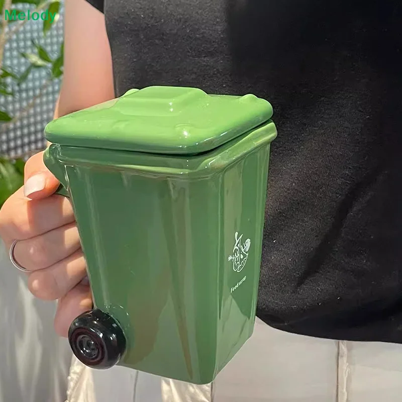 Taza de cerámica con bote de basura divertido, tazas de café de oficina verdes de moda, tazas de avena y leche para desayuno, taza de agua para pareja, taza Kawaii de regalo de cumpleaños