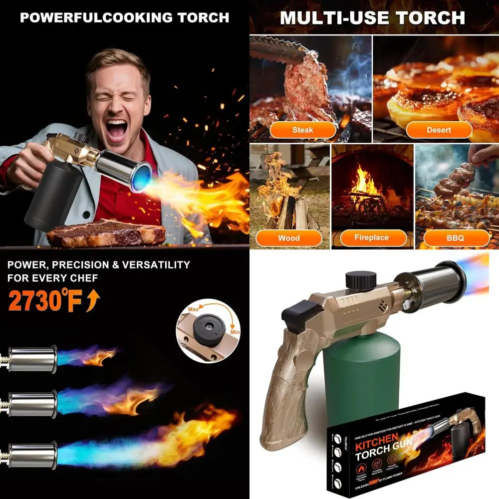 

Propane Torch Gun, Powerful BBQ and Cooking Torch with Automatic Ignition, Handheld Kitchen Torch, Blow Torch Ideal for Searing