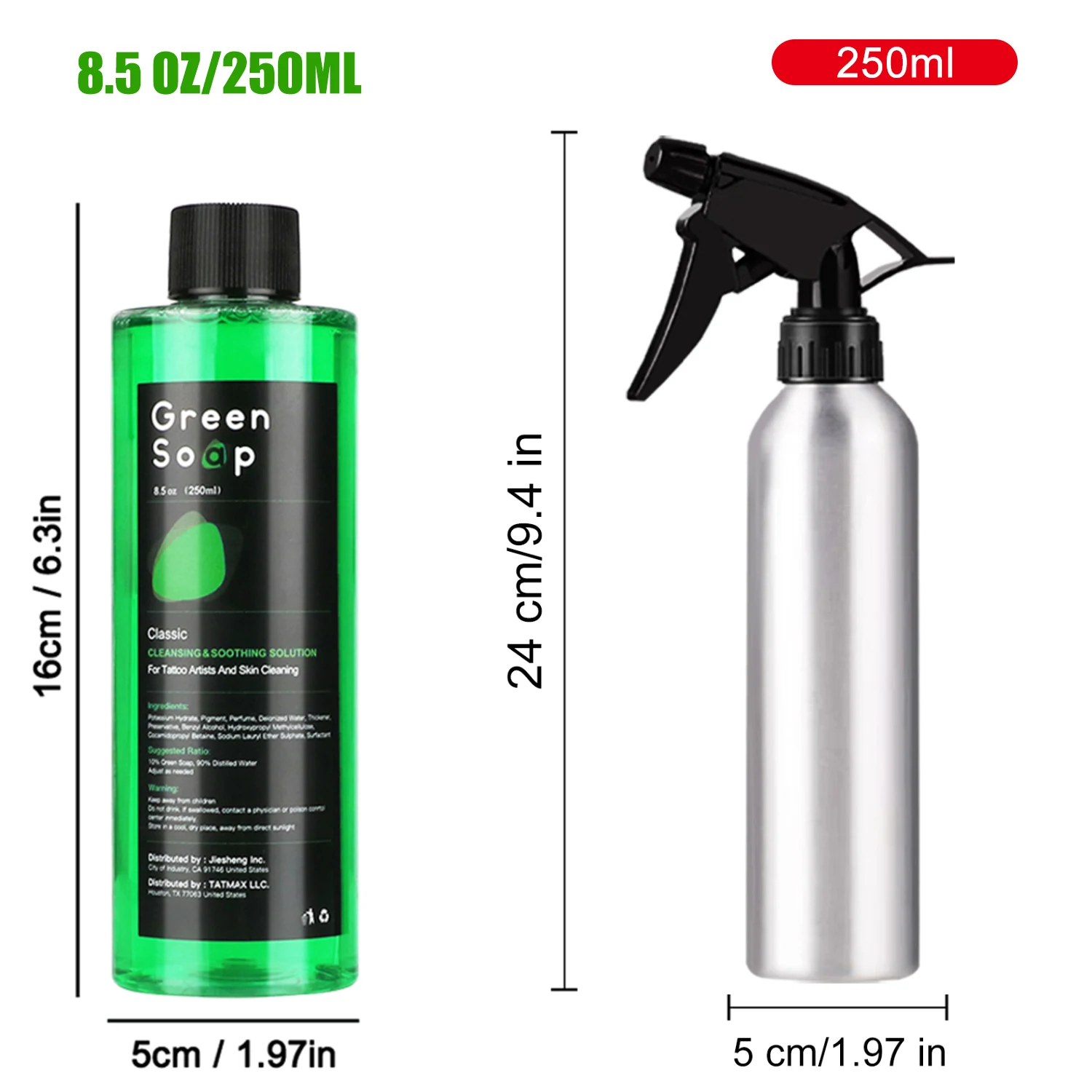 

8.5OZ Tattoo Green Soap with 250ML Aluminum Pressure Spray Bottle - Concentrated Tattoo Soap Tattoo Supplies Tattoos Clean Skin