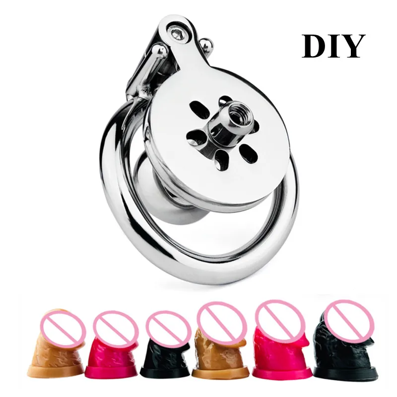 Sissy Stainless Steel Chastity Cage DIY Combination Detachable Dildo Head Negative Cock Ring Urethra Adult Games Sex Toy for Man