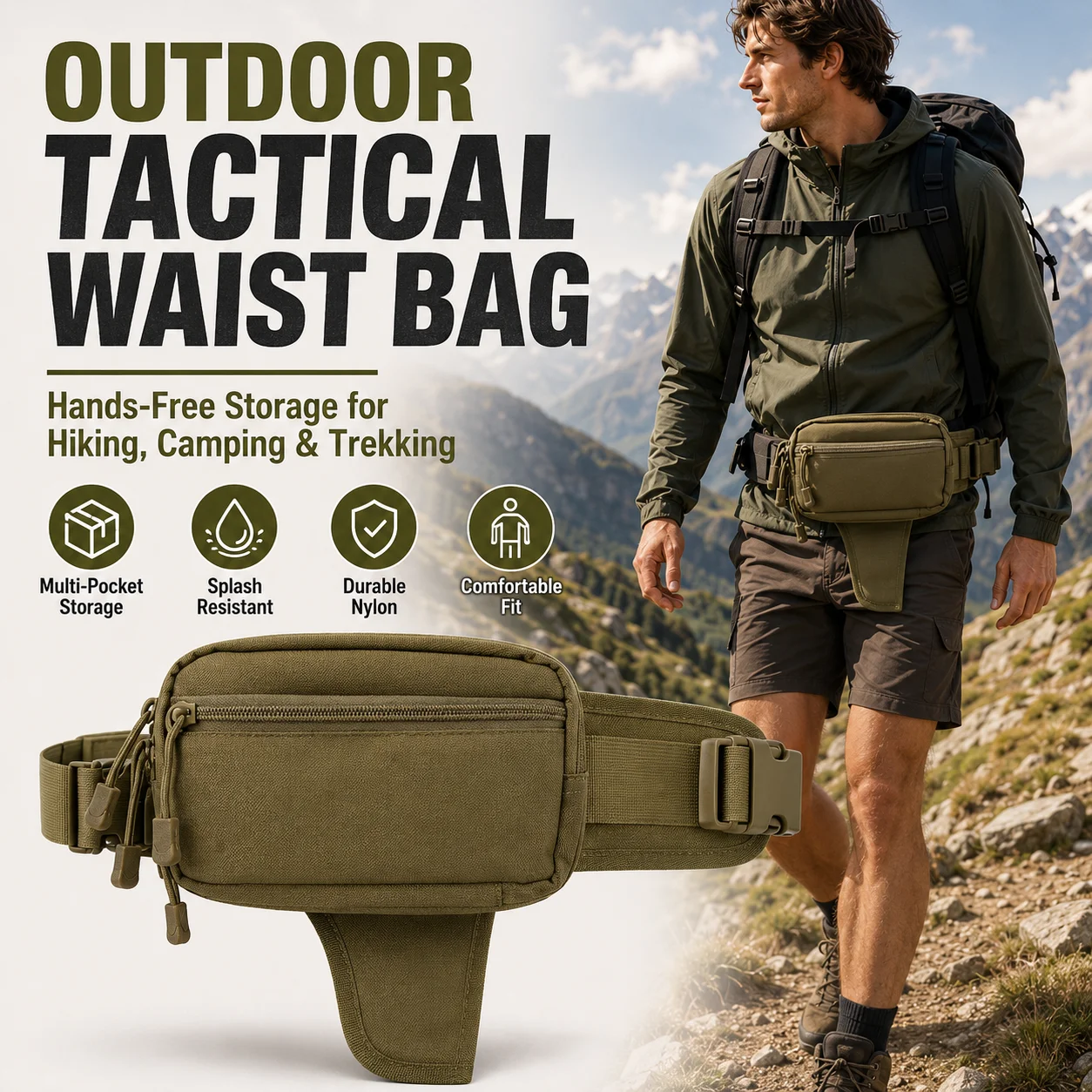Camouflage Tactical Waist Pack Outdoor Molle Assault Combat Bag Utility Pouch EDC Organizer for Hiking Camping Trekking Travel