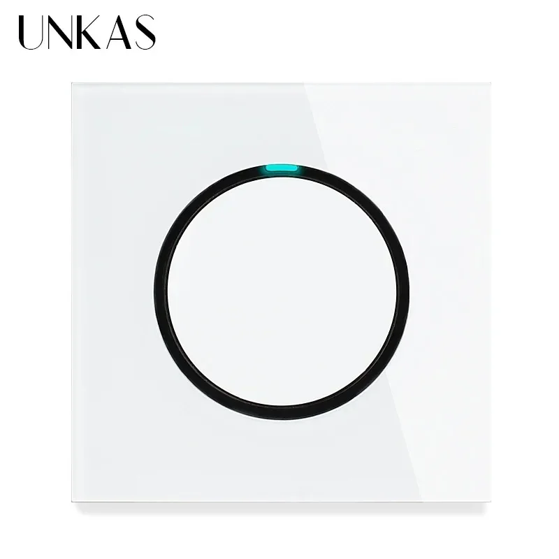 UNKAS Grey 1 2 3 4 Gang 1 / 2 Way Random Click on / Off Pass Through Wall Light Switch LED Indicator Gray Crystal Glass Panel