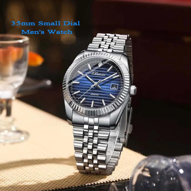 Chenxi الفاخرة الفولاذ المقاوم للصدأ ساعة للرجل 35 مللي متر الطلب الصغير مقاوم للماء ساعة رجالية عادية كوارتز ساعات رجالية ساعة الذكور 004D