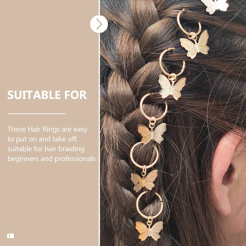

12 Pcs Butterfly Hair Accessories Charms for Decorations Girls Braids Alloy Rings Women's
