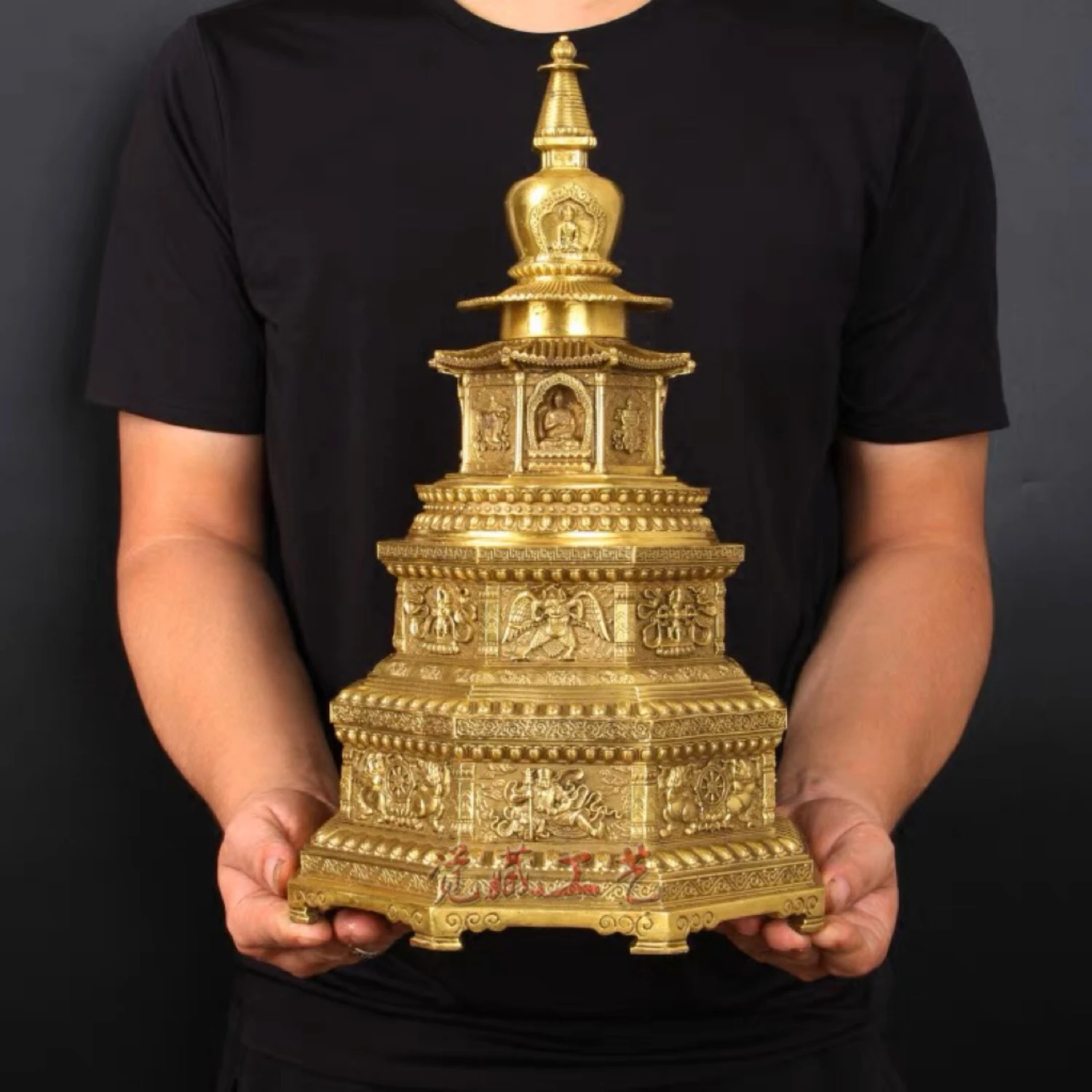 large 2023 GOOD quality Auspicious copper Buddha tower stupa Pagoda Almighty  statue HOME altar Worship effective