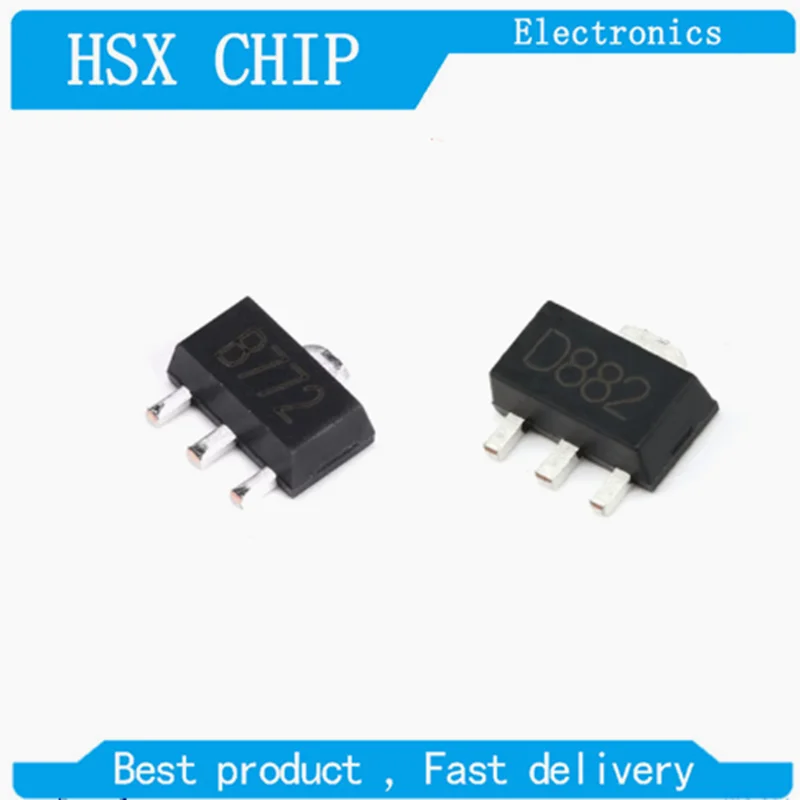 100pcs 2SB772 B772 2SD882 D882 SOT-89 PNP Transistor
