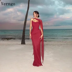 Verngo Elegant Dark Red Chiffon Evening Dress Strapless Mermaid Prom Party Dress Cape Maxi Slim Formal Occasion Dress Customized