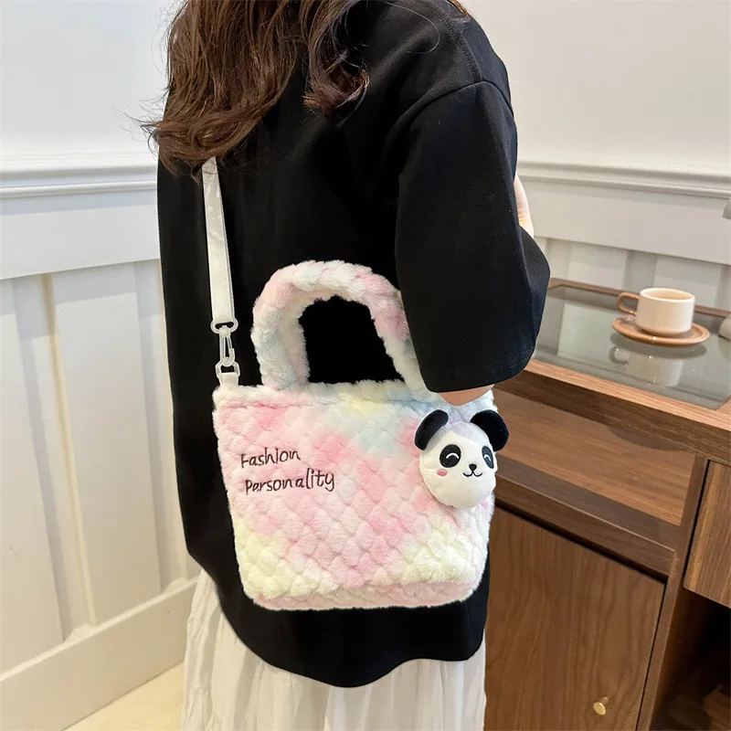 Neue süße Plüsch puppe Handtasche Cross body Cartoon Panda blenden Farbe Plüsch große Kapazität hundert mit Zubehör Umhängetasche