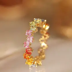 Coloful Rectangular Zircon Rings For Women Luxury Crystal Zircon Open Adjustable Finger Ring Fashion Wedding Party Jewelry