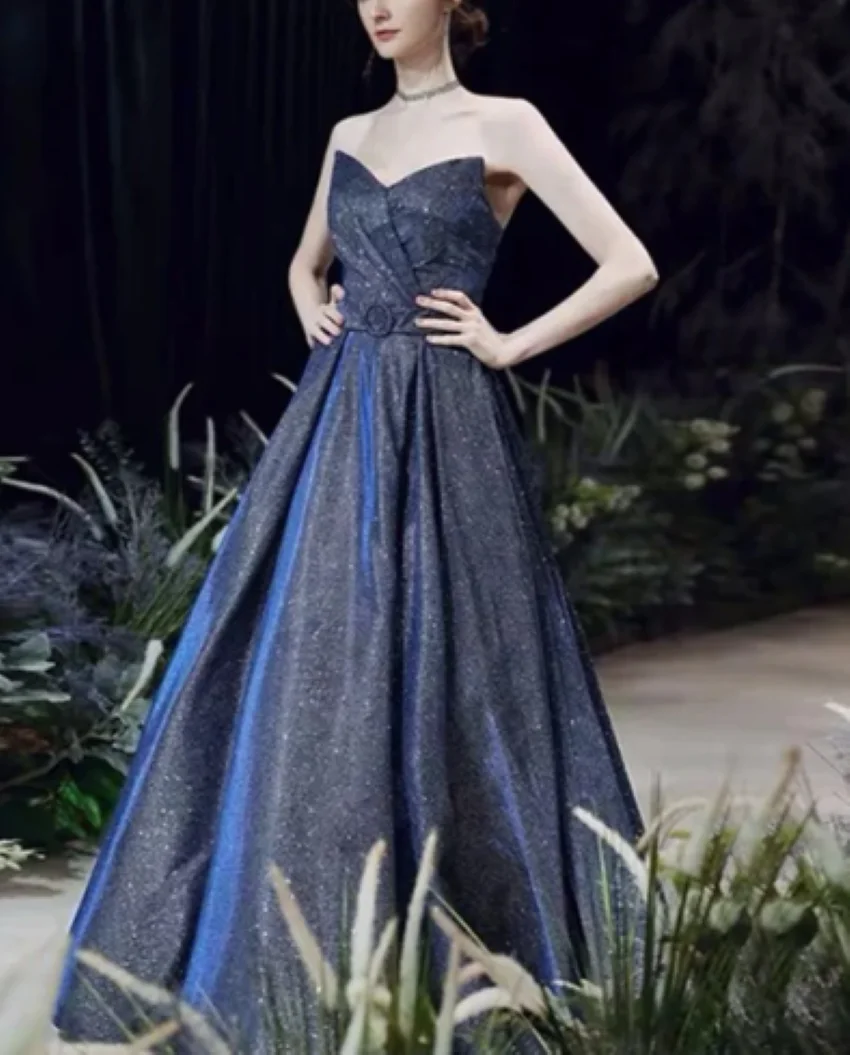 

Luxurious Sleeveless Bride Gown Charming A-Line Floor-length Bride Robe Vestidos De Novia Shiny Strapless Prom Dress 2024