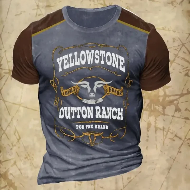 Vintage Yellowstone Ranch T Shirt Men Cowboy 3D Print Graphic Tee Short Sleeve Oversized Tops Casual Summer Streetwear