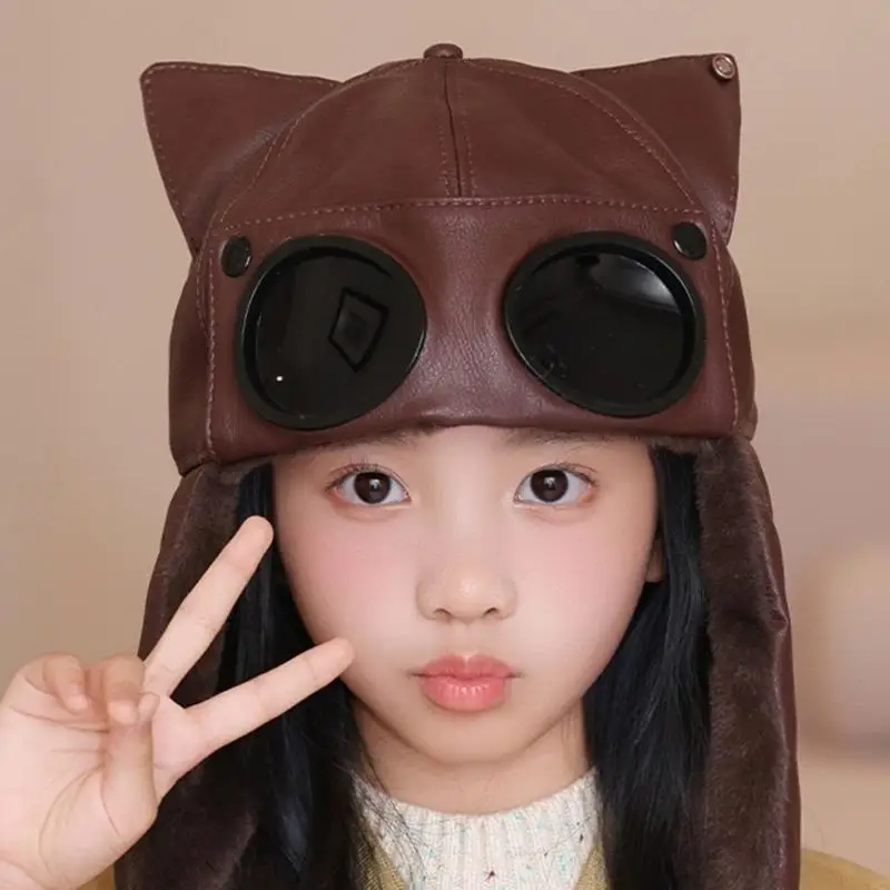 39BD Hat with Attached Decorative Eyewear, Plush-Lined Interior, Extended Side Panels and Wind-Resistant Shell