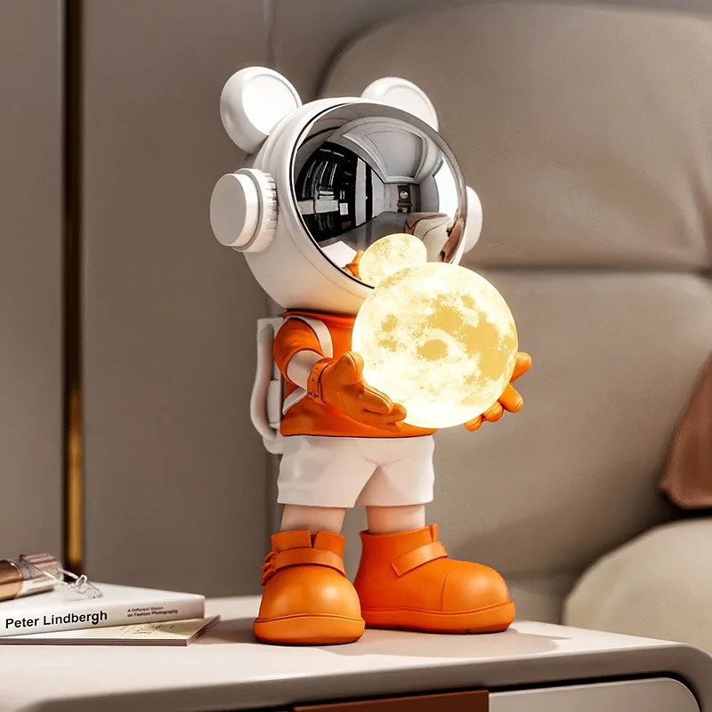 Astronaut Home Decor Figure, Modern Spaceman LED Night Light for Shelf Cabinet, Cute Desktop Ornament Gift forOffice Living Room