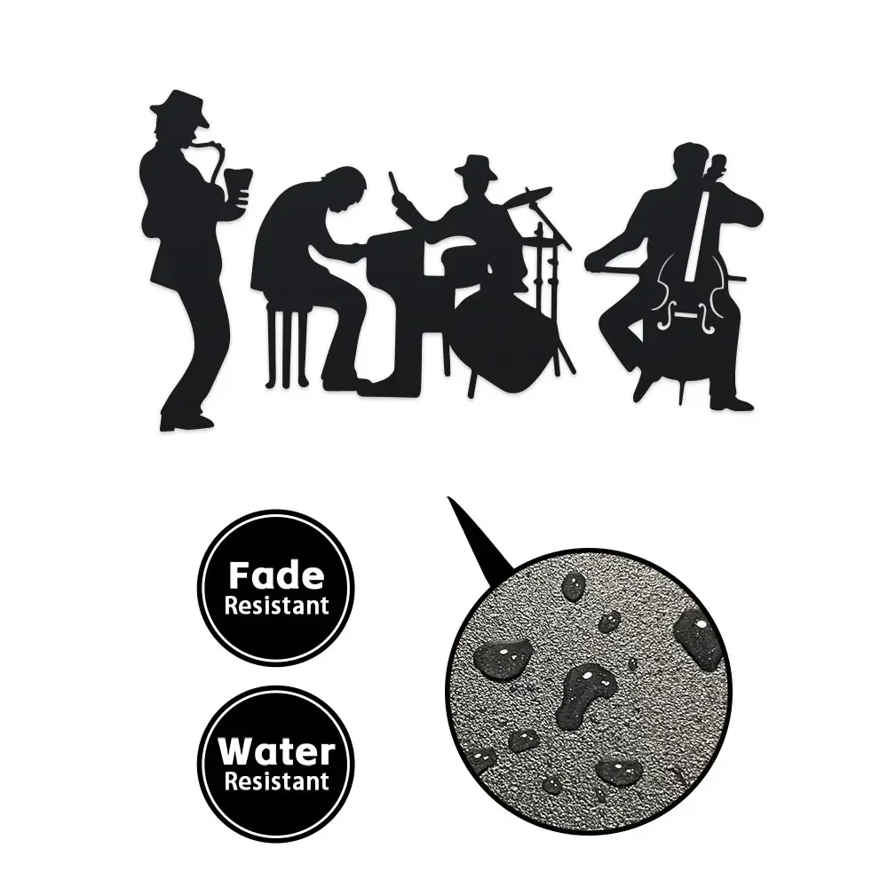 2D Jazz Music Theme Saxophone, Drummer & Cellist Silhouettes - Modern Wall Hanging 3pcs Metal Contemporary Wall Art Decor