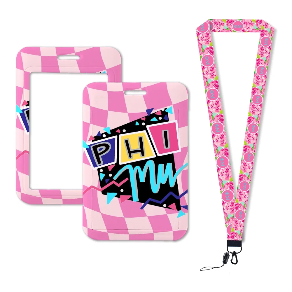 

Phi Mu Sorority Lanyards Card Neck Strap Women ID Badge Holder Keychain Key Holder Hang Rope Keyrings Accessories Gifts