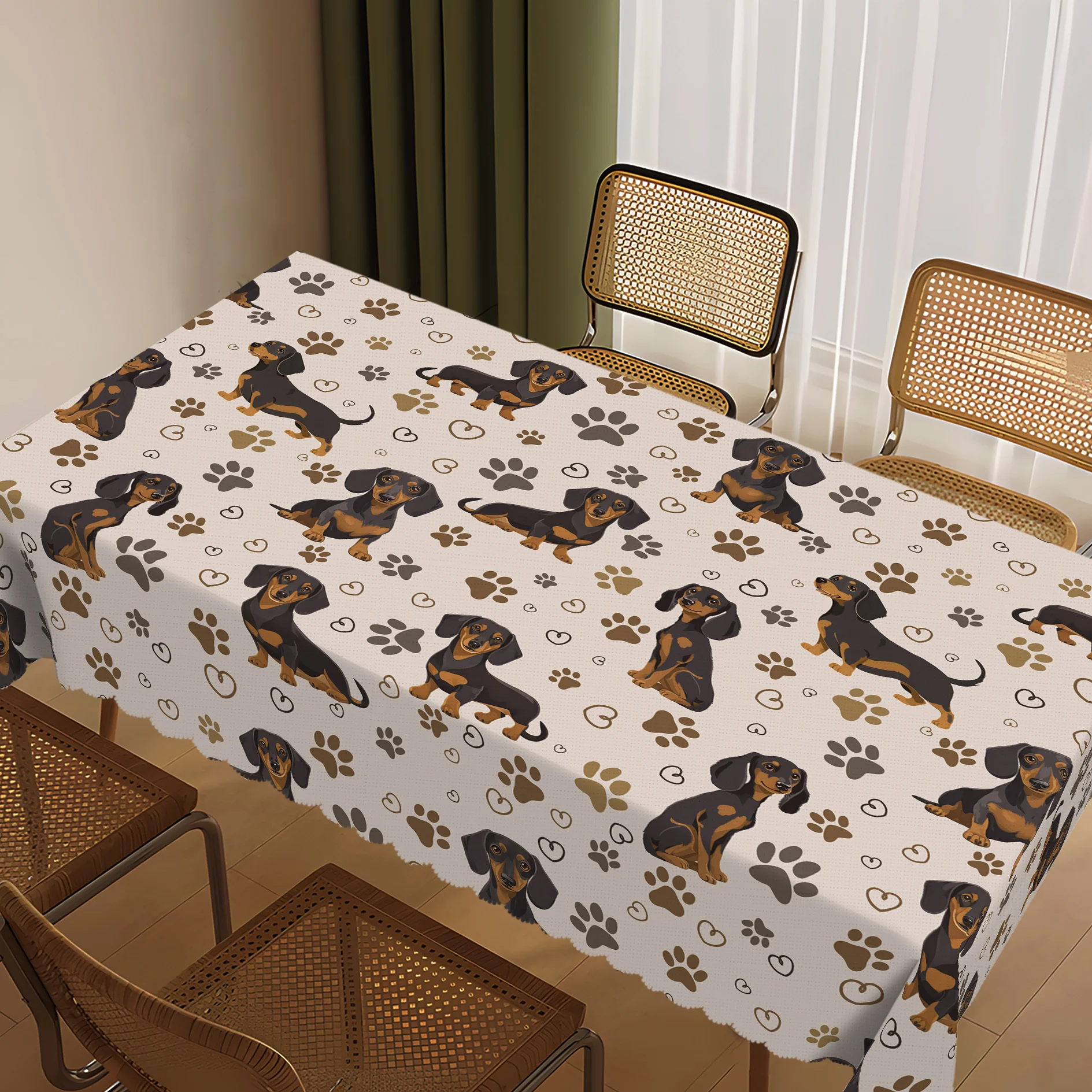 One vintage dog paw printed tablecloth, cute poodle tablecloth.