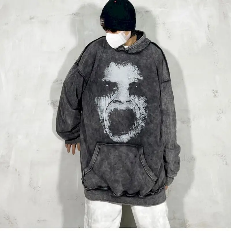 Oversized Hoodies for Women Men Transparent Ghost Face Hoodie Loose Dark Hooded Jacket Autumn Winter Tops Hip Hop Bizarre Trendy
