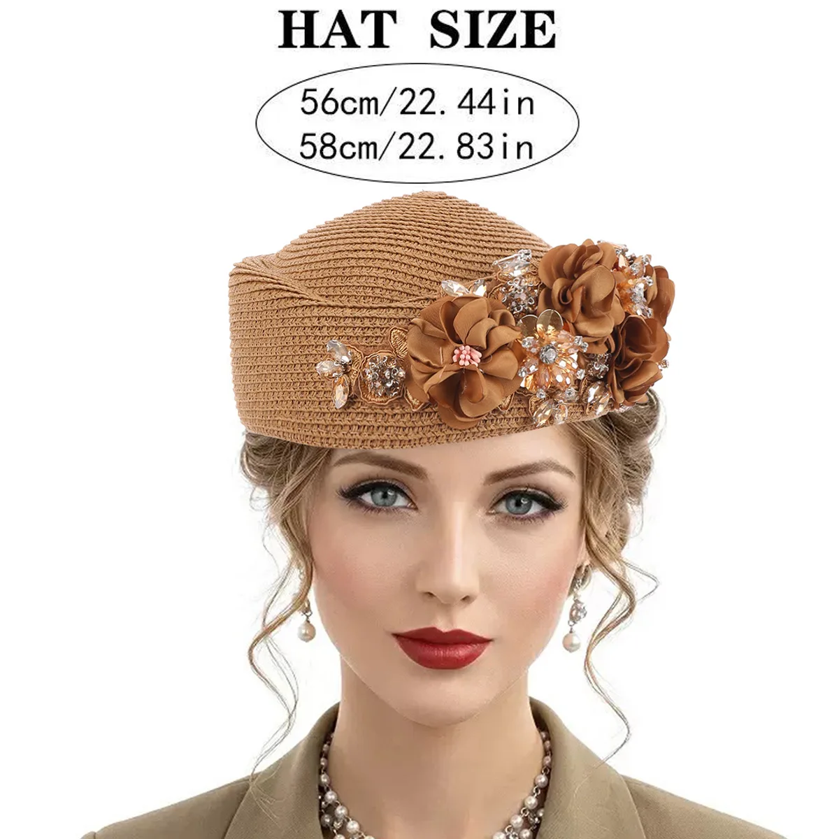 Female Beret Hat Summer Floral Decor Painter Cap French Vintage Elegant Hat Hijab Head Cover for Wedding Party Travel Occasion