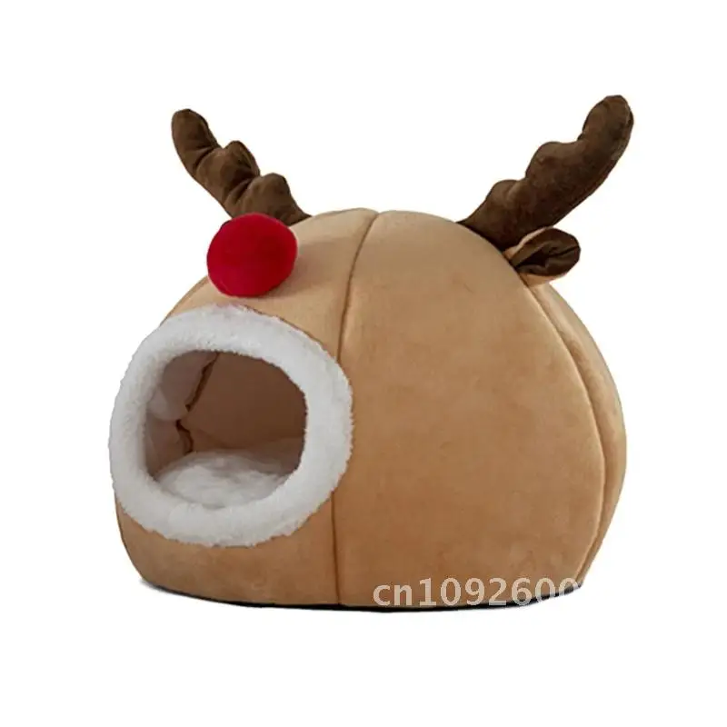 Igloo Enclosed Bed House Soft Indoor Pet Reindeer Cave Tent Removable Puppies for Kittens Cushion Cats Animals Small