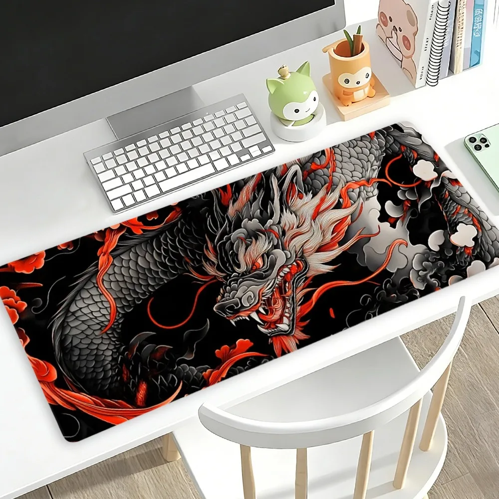Dark Red Flame Eastern Dragon National Style Gaming Mouse Pad Traditional Eastern Dragon Table Mat alfombrillas para escritorio view 4
