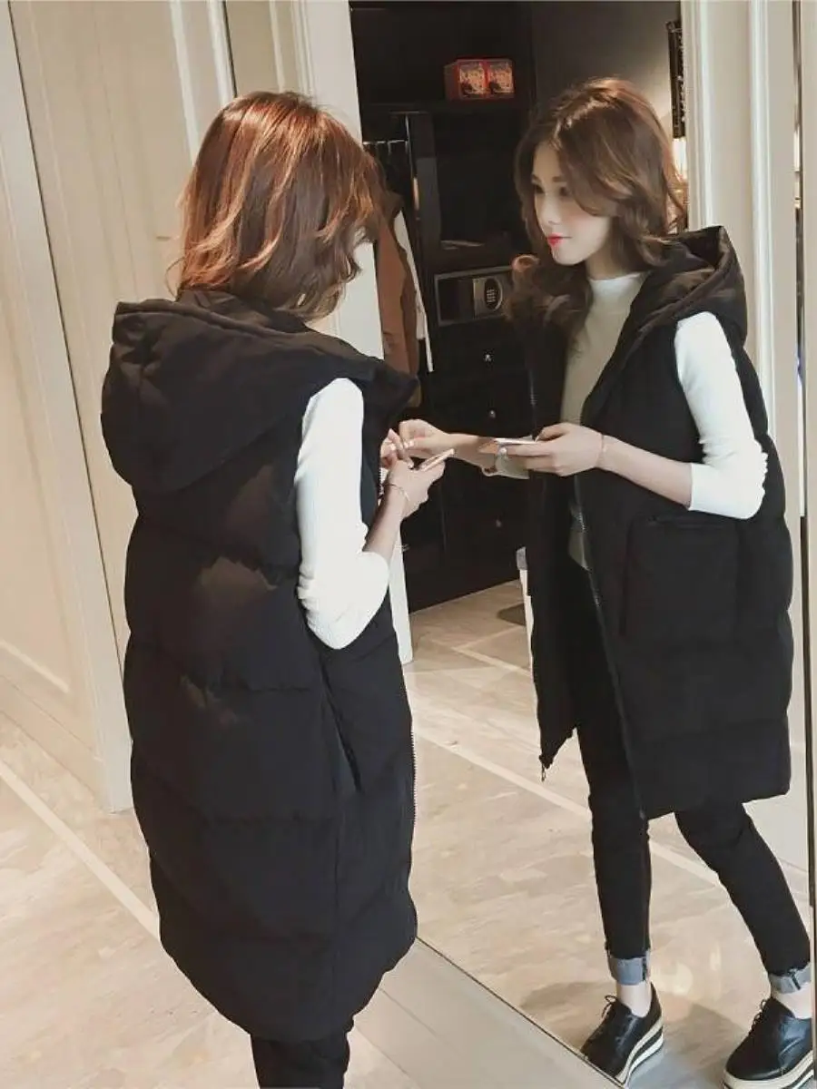 プラスサイズダウンジャケットベスト女性秋冬ファッションプラスサイズ綿服ミドル丈女性用ベスト暖かいスリム