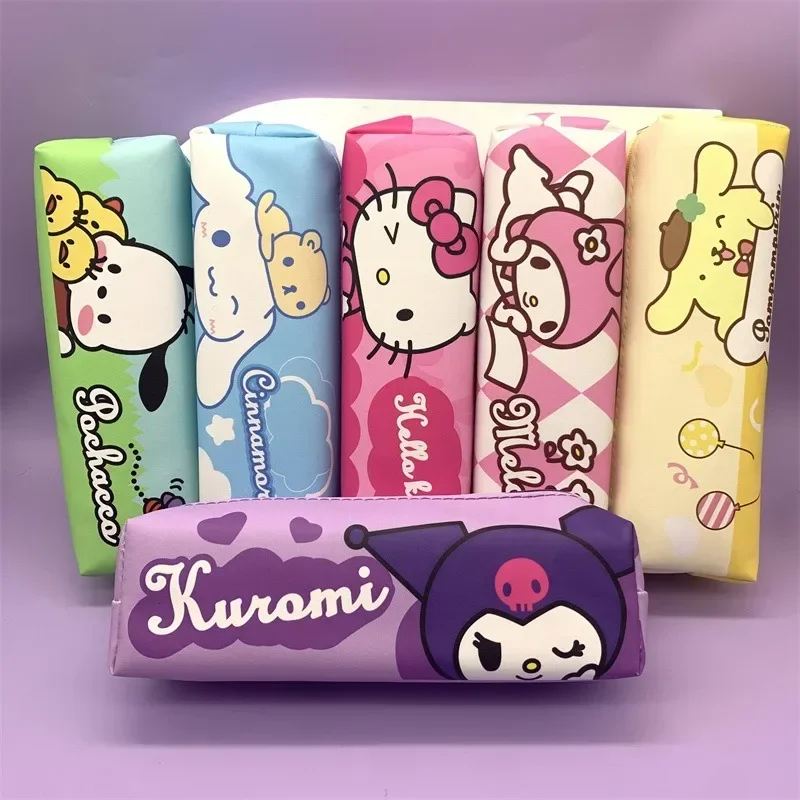 Cute Pencil Case for Children Stationery Pencil Case Kulomi Large Capacity KT Cat Cylindrical PU Stationery Pencil Case Cartoon