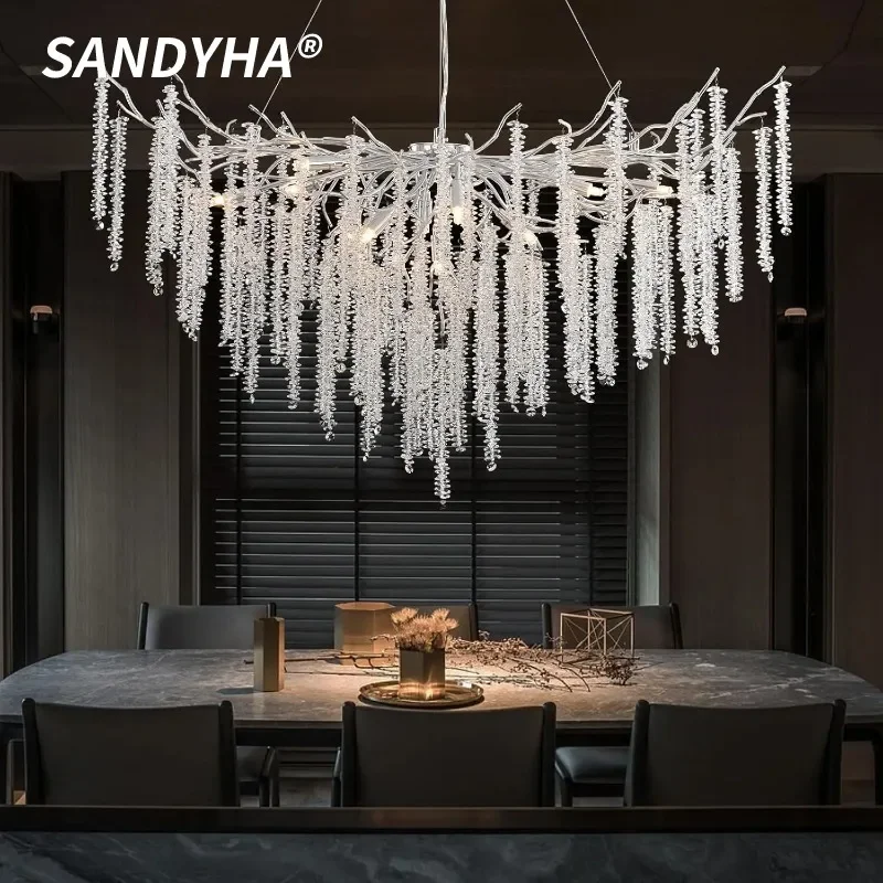 SANDYHA Crystal Branch Chandelier LED Fixture Artistic Villa Living Room Lobby Decor Modern Luxury Lighting