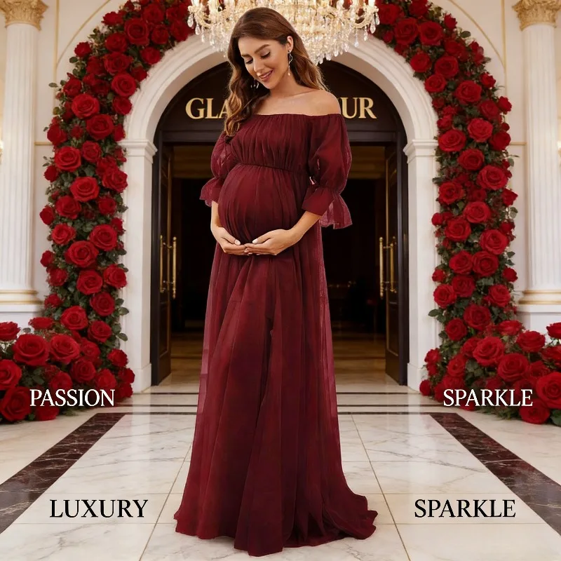 

Вечернее платье в европейском стиле с коротким рукавом, однотонное платье для беременных с открытыми плечами, длинное платье для беременных женщин