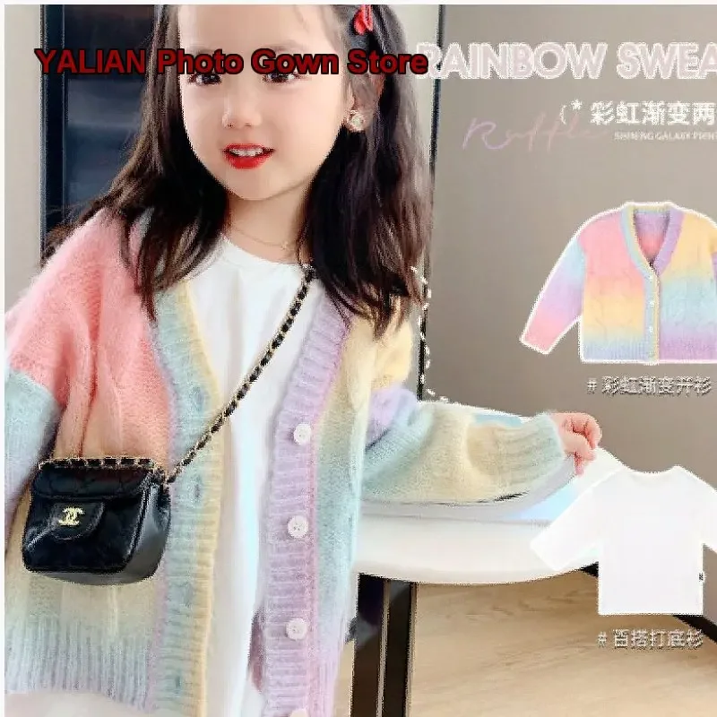 Girls Gradient Knit Top 2026 Little Kids Rainbow Chic Jacket Trendy