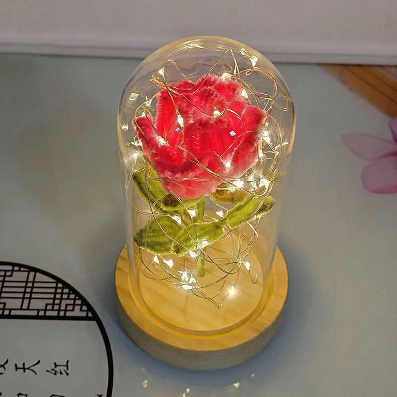 Drop Shipping Rose Artificial Flowers Beauty and The Beast Rose in Glass Dome Wedding Creative Valentine's Day Mother's Day Gift