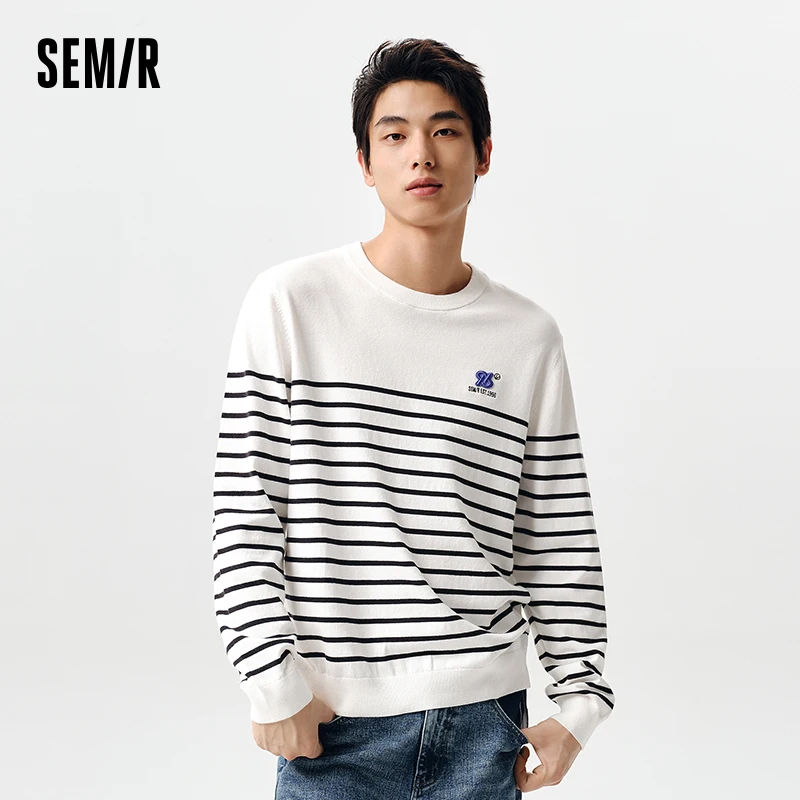 

Semir 2024 Sweater Men Spring Fashion Trend Exquisite Embroidered Sweater Daily Simple Casual Commuting Pullover Tops Men