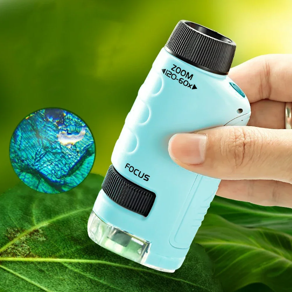 60-120X Pocket Microscope for Children Kids Science Toy Kit Educational Portable Mini Handheld Microscope with LED Light