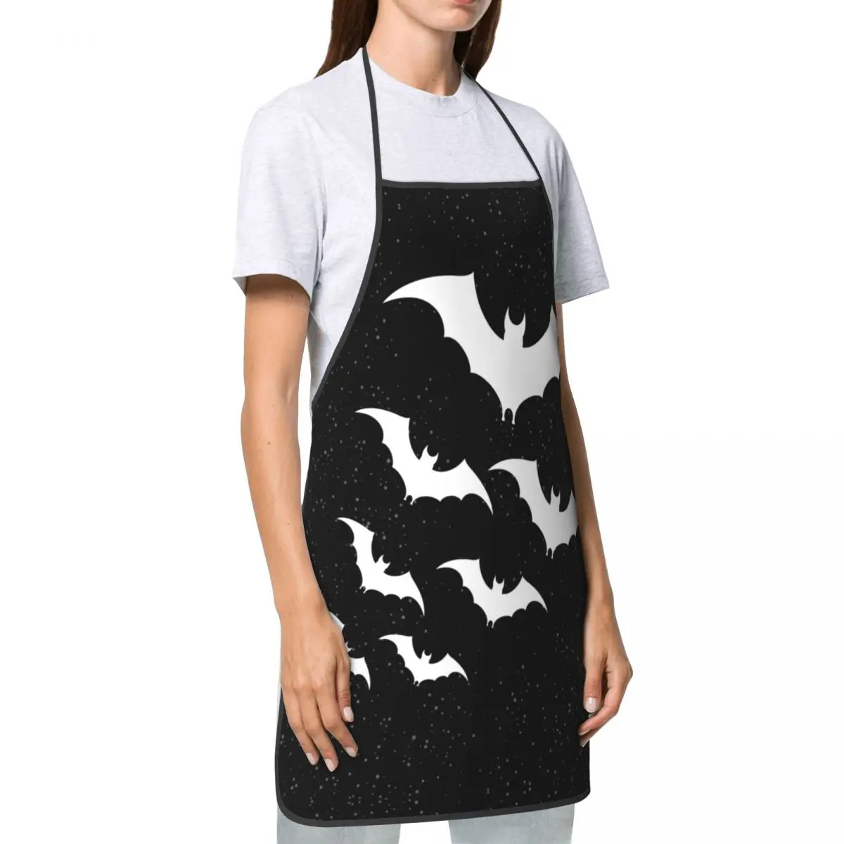 Bats In The Night Bib Apron Adult Women Men Chef Tablier Cuisine for Cooking Kitchen Halloween Goth Occult Witch Gardening