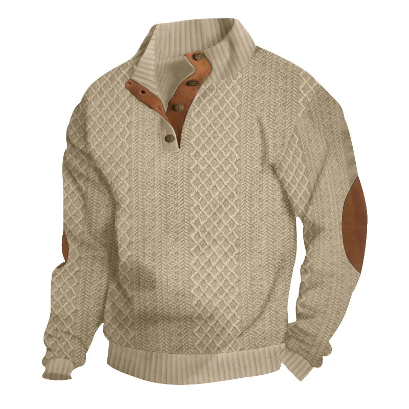 Men\'s Casual Stand Collar Long Sleeve Jacquard Knit Hoodie