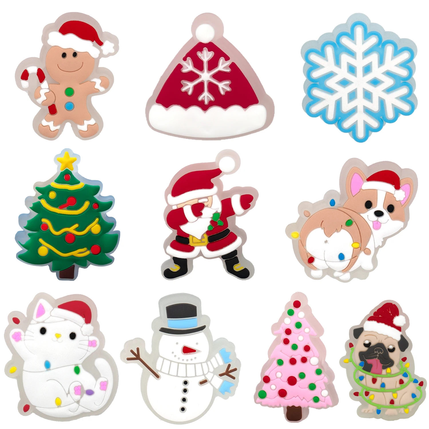 

1/10pcs Xmas Gingerbread Man LED Shoe Decoration for Sandals Christmas Dog Cat Snowflake Luminous Shoe Accessories Charms Clogs