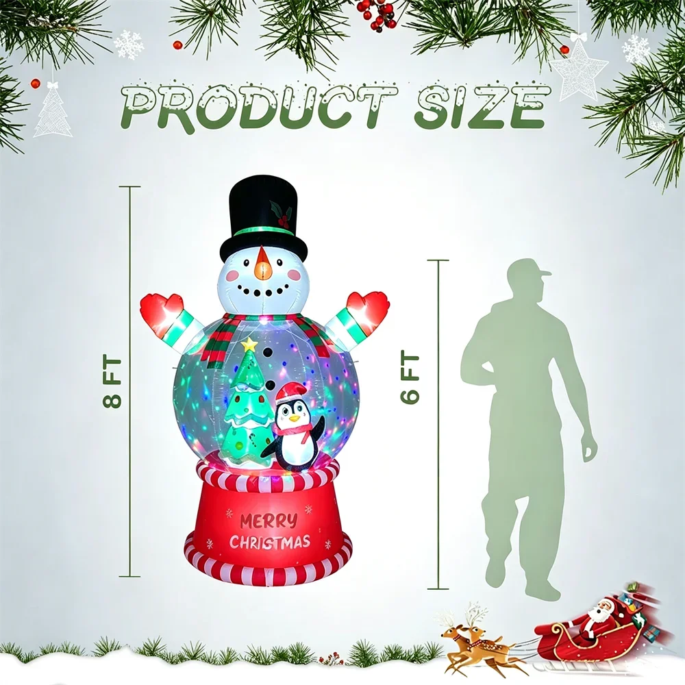 8FT Christmas Inflatable DIY Decor Snowman Snow Globe with LED Light Blow Up Xmas Yard Decoration for Outdoor Yard Holiday Party