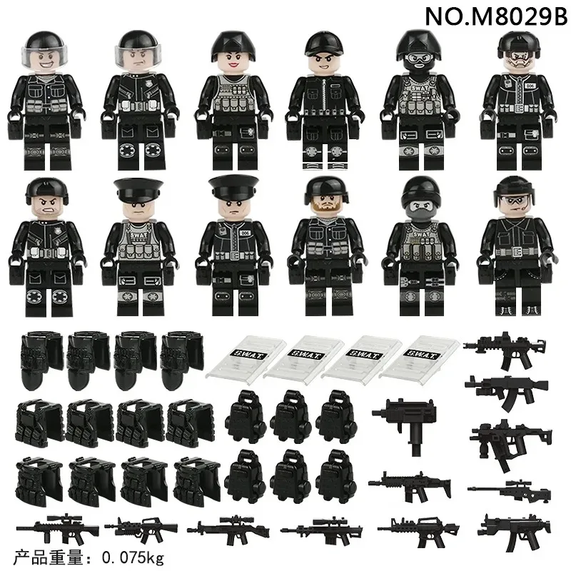 

Cross-border wholesale M8029A 8029B police building block figurine small particles assembly toy bags