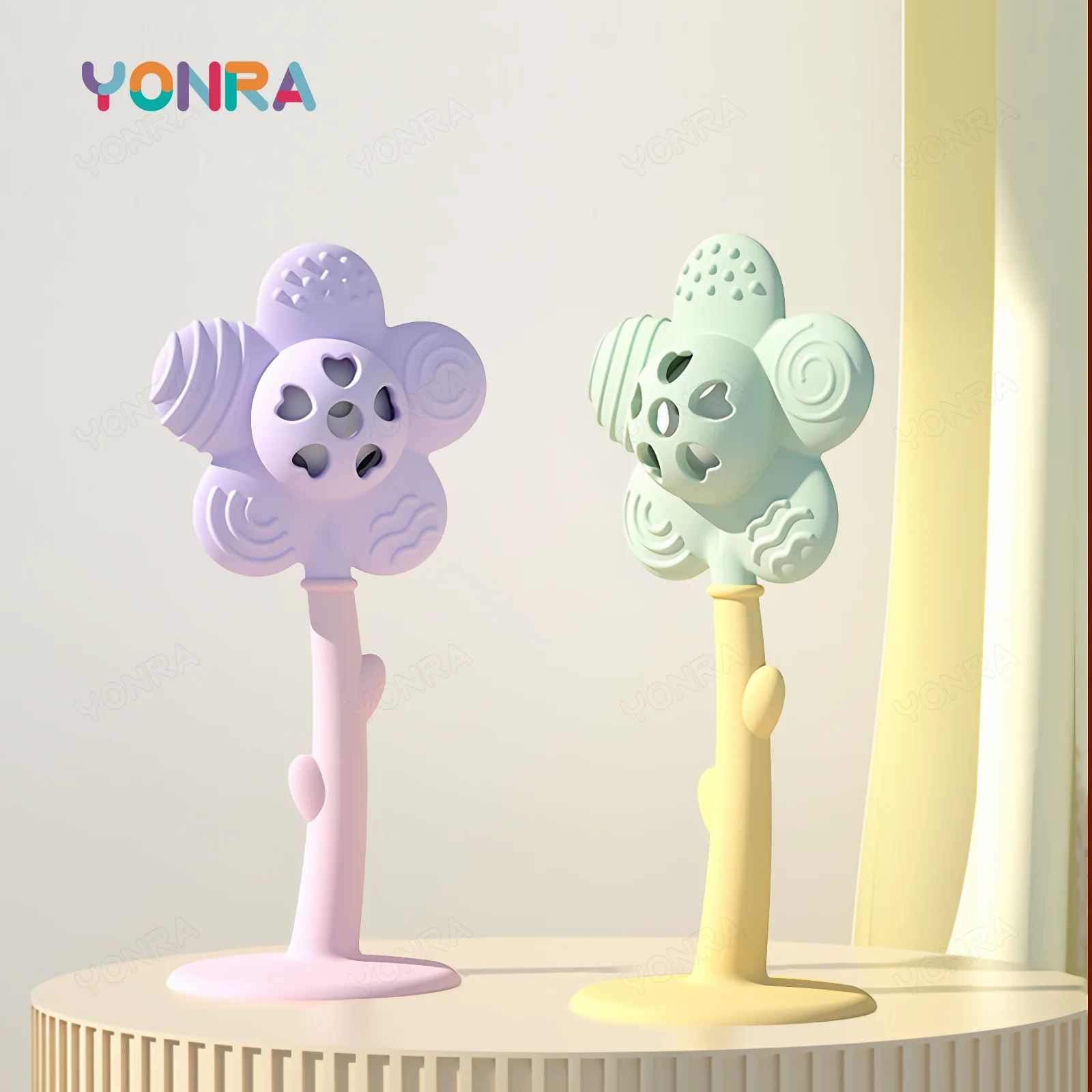 Flower massaggiagengive sonaglio campana da letto giocattoli per neonati in Silicone facile da pulire bambini bambini giocattoli sonori per bambini