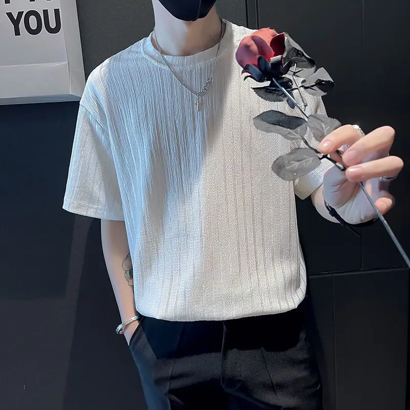 Fashion O-Neck Loose Korean Striped T-Shirt Men's Clothing 2023 Spring New Casual Pullovers Short Sleeve All-match Tee Shirt
