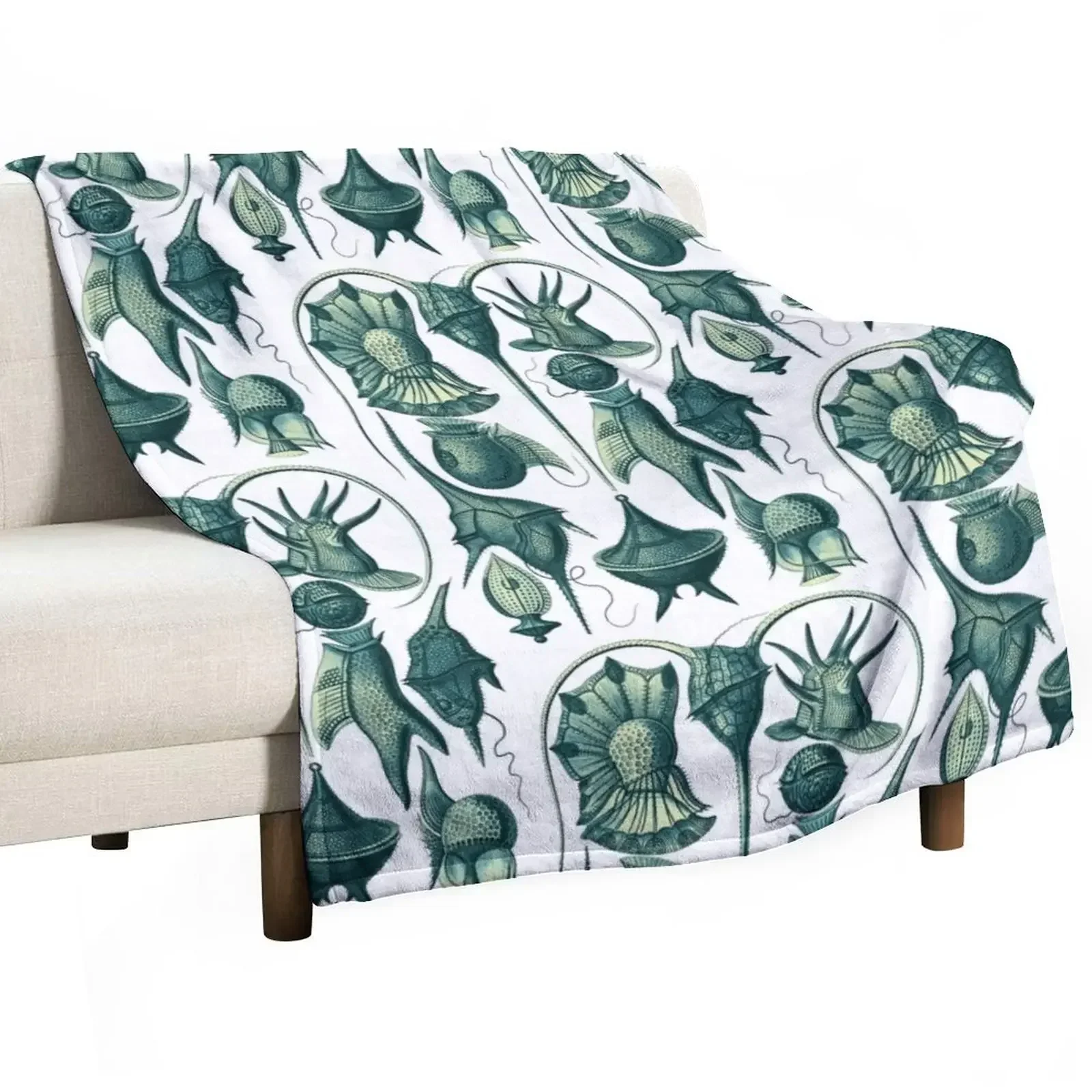 

Ernst Haeckel Peridinea Plankton Teal Throw Blanket Plush Beautifuls Blankets