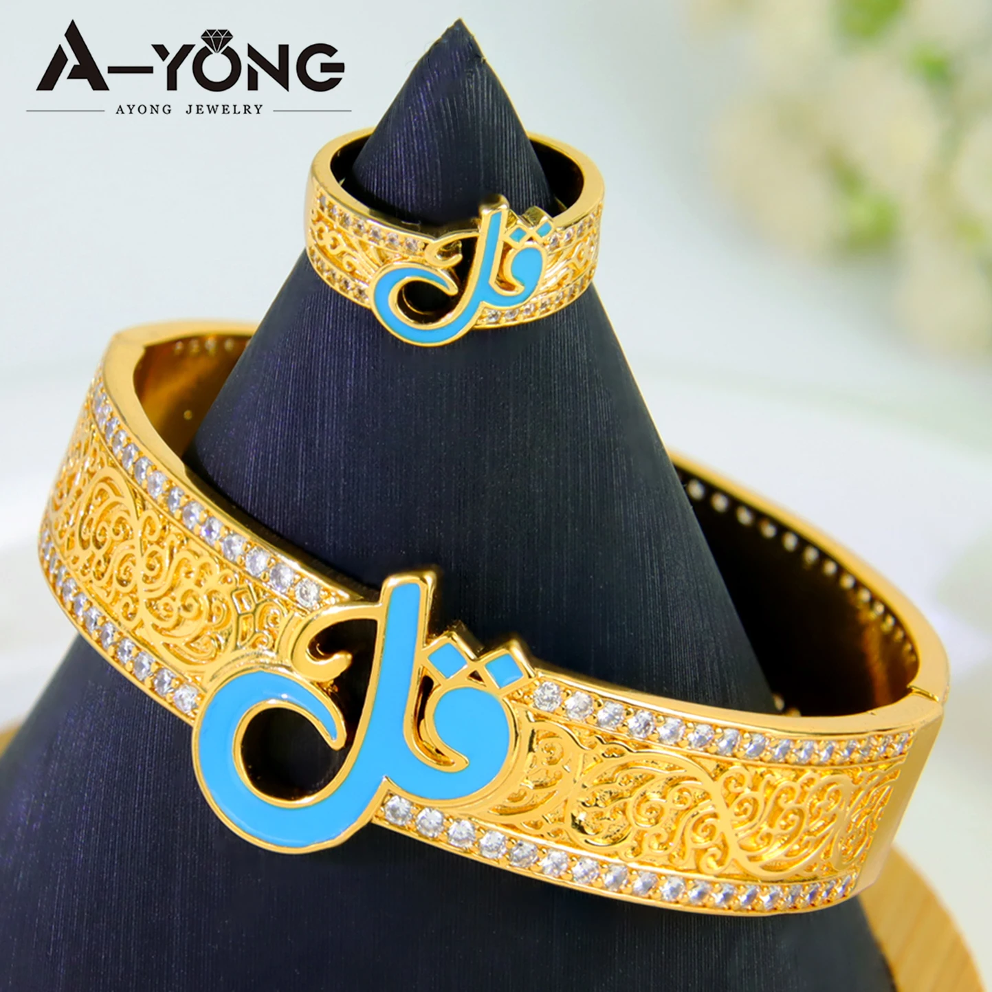 Elegant Dubai Gold Color Jewelry Set 21k Gold Plated Italian Zircon Fashion Bracelet Ring Brazilian Women Wedding Party Jewelrys