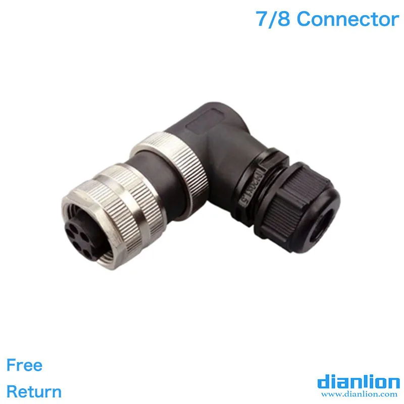 

7/8 Connector, Female,3Pin, 4Pin, 5Pin , Angle , P67, Power Connector